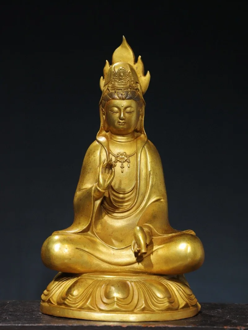 Hand-Carved Wood Guanyin Statue - 13.0