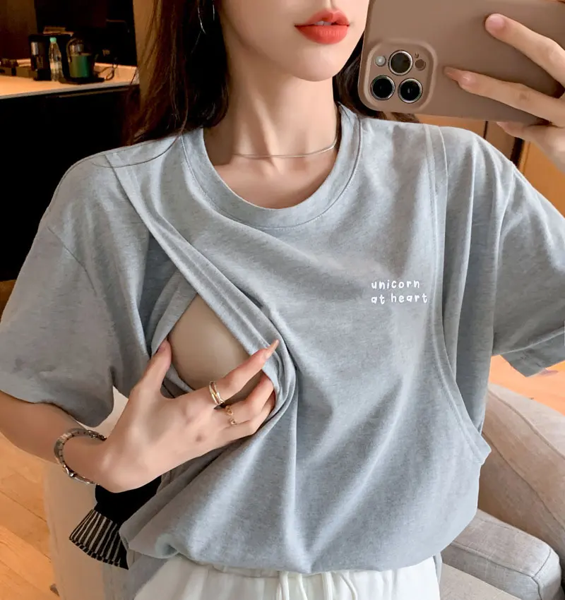 

Cotton Maternity Tops Summer Short Sleeve Tee Pregnancy Breastfeeding Tshirt Maternal Woman Breastfeeding Clothes Lactation Tees