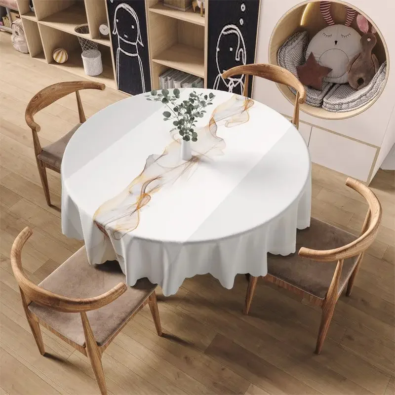 Tablecloth Round 140cm PVC Geometric Printed Waterproof Modern Style Table Cover Farmhouse Oilproof for Dining Table 55 Inches