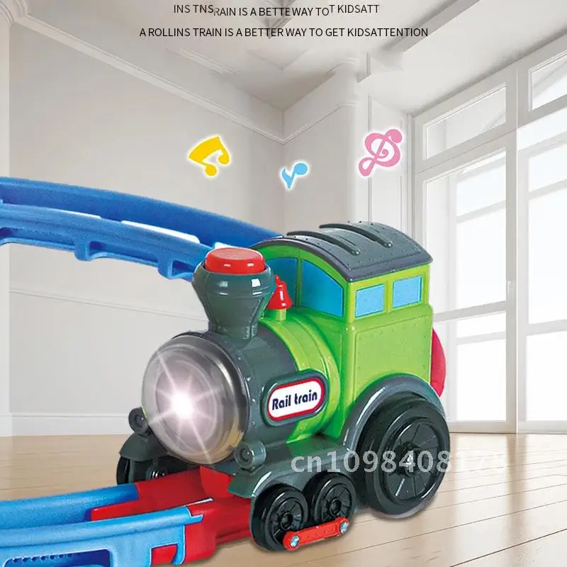 รถไฟรถไฟกลิ้ง DIY Splicing track นวัตกรรมดนตรีลงของเล่นอิเล็กทรอนิกส์รถไฟกระพริบแสงออกกําลังกายเพลง