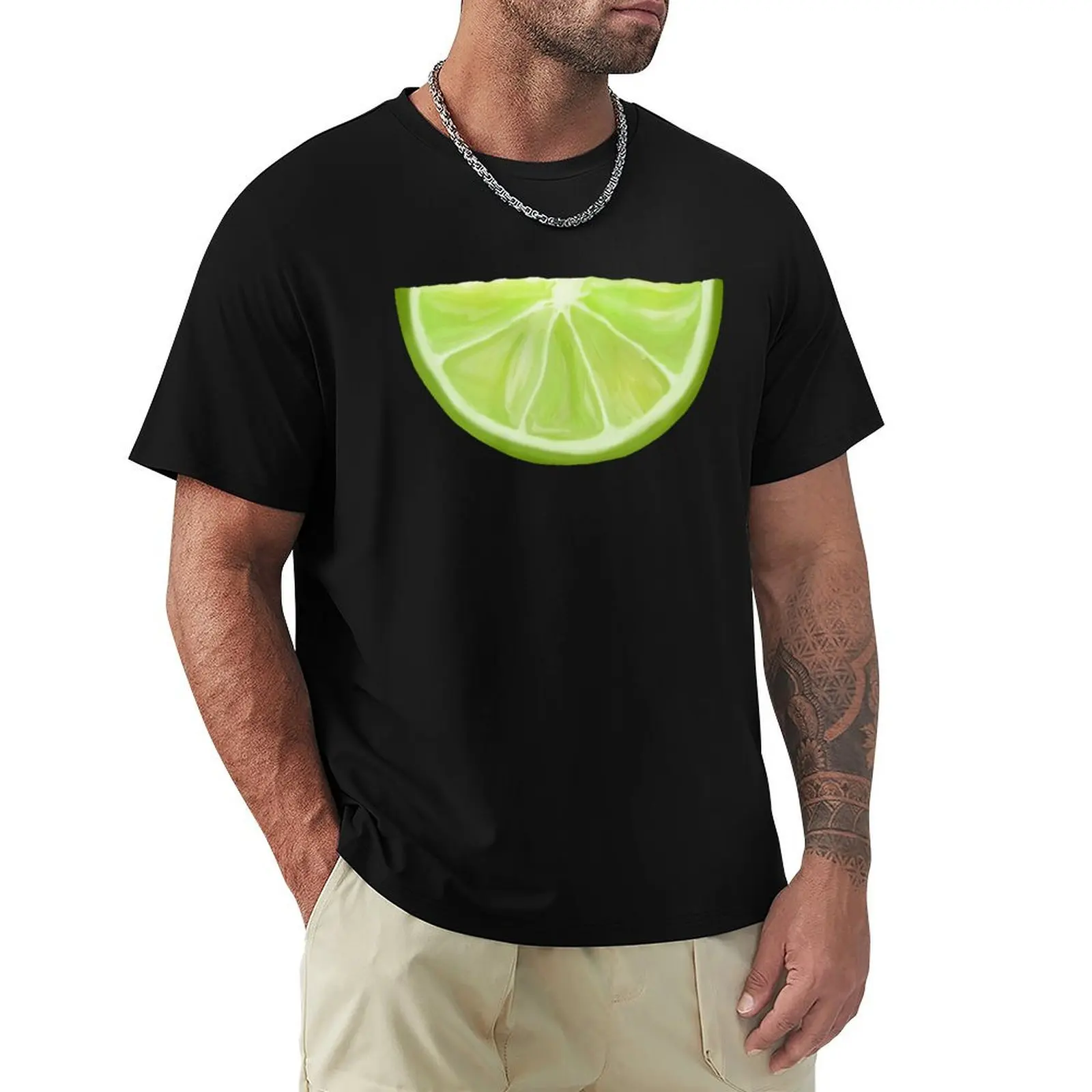 Green Watercolor Juicy Lime Slice T-Shirt Casual Everyday Wear T-Shirt