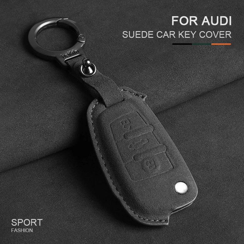

Suede Leather Car Key Cover Protector Case For Audi A3 A4 A5 C5 C6 8L 8P B6 B7 B8 C6 RS3 Q3 Q7 TT 8L 8V S3 Keychain Accessories