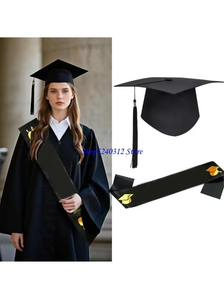 

634C 2Pcs Adult Graduation Caps with Graduation Honours Stole Graduation Sash Set