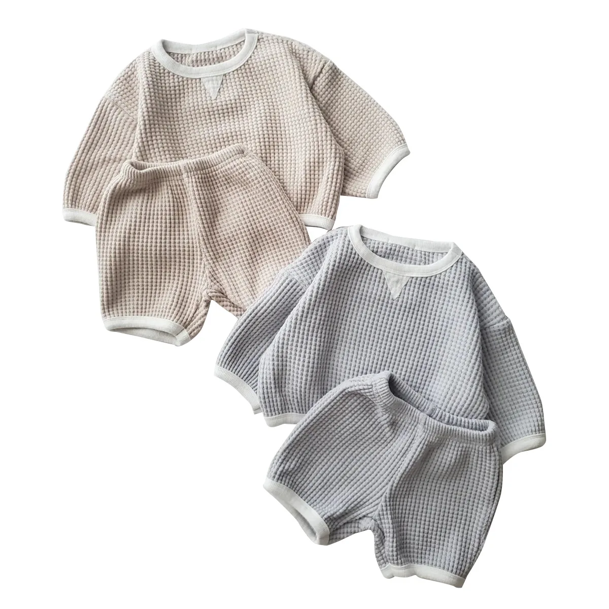 Korea Baby Boys Waffle Clothes Set 2023 Autumn New Baby Girls 2PCS/Set Clothes Sweater+PP Pants Shorts 0-2Y Baby Sportswear Suit