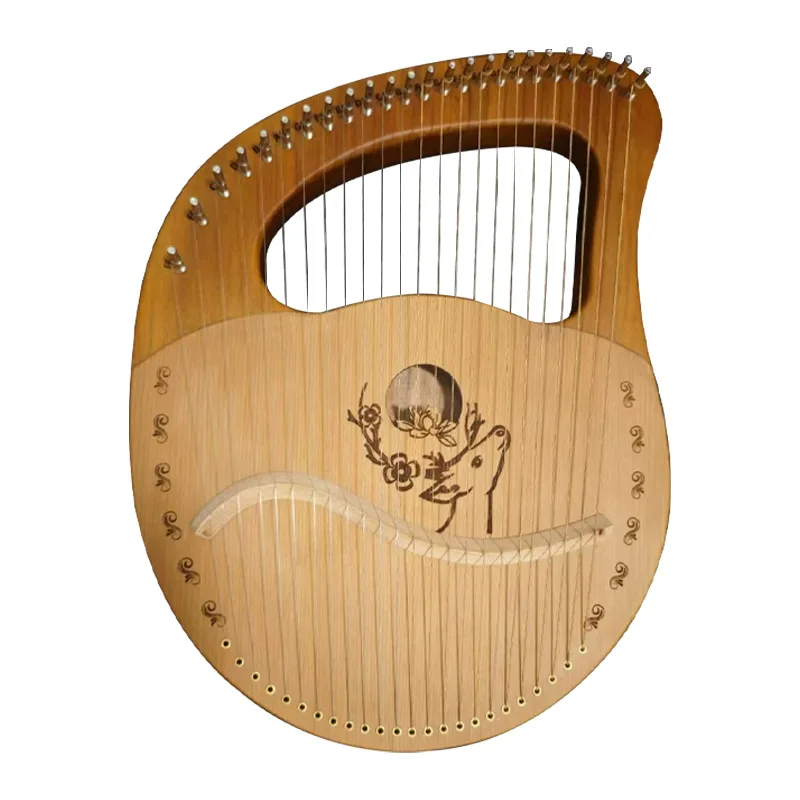 

24-String box piano Deer pattern solid wood veneer harp