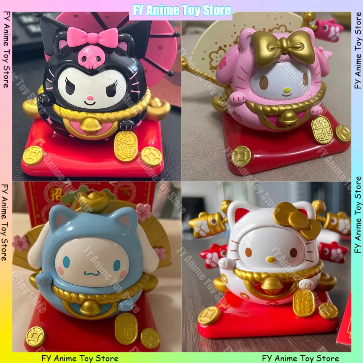 Sanrio Family Maneki Neko Tumbler Toy Series Mystery Box Kawaii Melody Kuromi Hello Kitty Cinnamoroll Pochacco Figures Blind Box