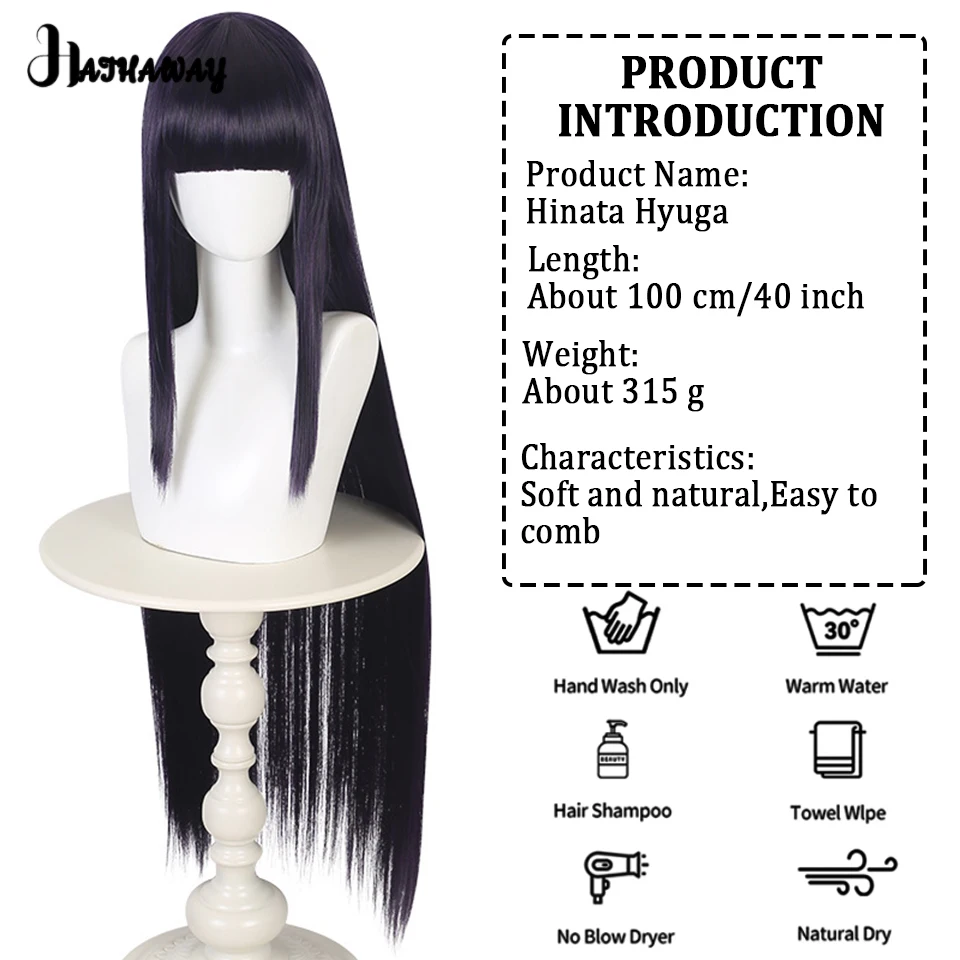 Synthetic Wig Without Trimming Naruto Hinata Hyuga Cosplay Wig Blue Purple Long Straight Hair Universal Holiday Exhibition Wear