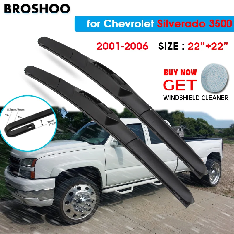 

Car Wiper Blade For Chevrolet Silverado 3500 22"+22" 2001-2006 Auto Windscreen Windshield Wipers Window Wash Fit U Hook Arms