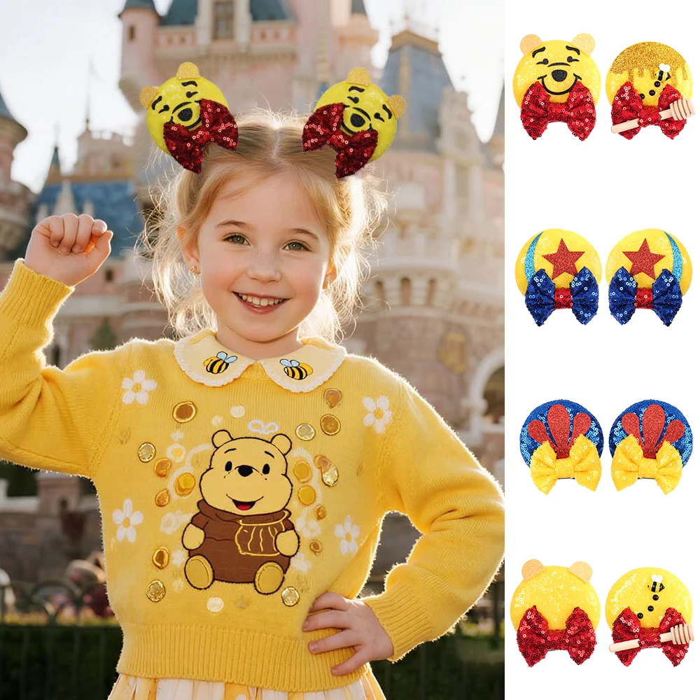 Cartoon Ferkel Tigger Haarschmuck Frauen Disney Winnie the Pooh Bärenohren Haarspange Kinder Eeyore Schleife Haarnadeln für Mädchen Geschenke