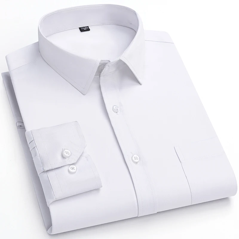 

Новые мужские рубашки против морщин, классические рубашки с длинными рукавами для мужчин, карманная деловая блузка, белая офисная официальная рубашка 6XL 7XL