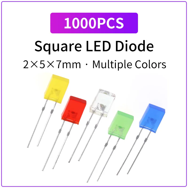1000PCS 2×5×7mm Square LED Diode Short Pin Red Blue Yellow Green High Brightness 257 DIP LED Indicator Light Lamp Beads
