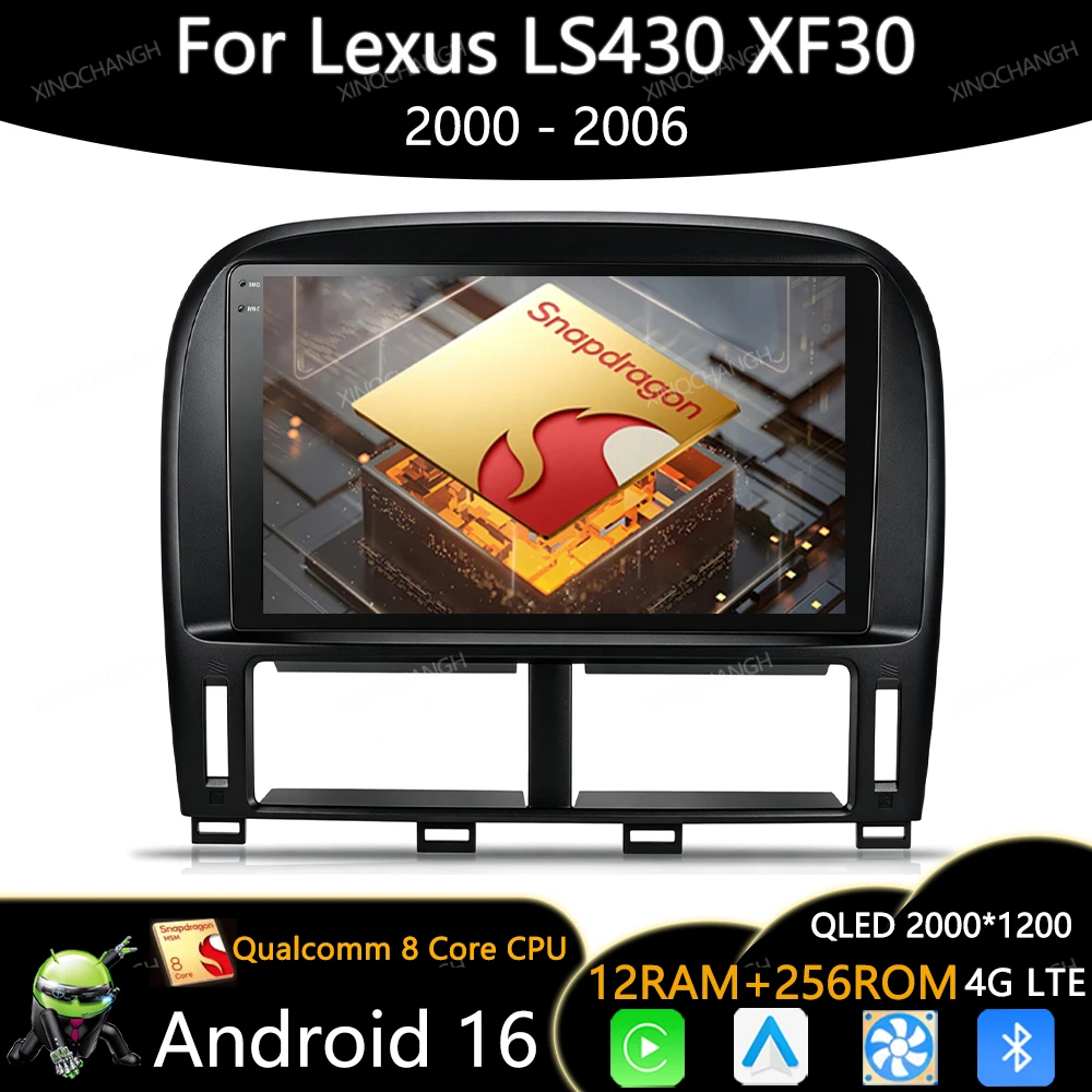 Android 16 Car Radio For Lexus LS430 XF30 LS 430 2000 - 2006 GPS Multimedia Stereo Video Player 4G LTE 5G WIFI 2DIN BT QLED BT