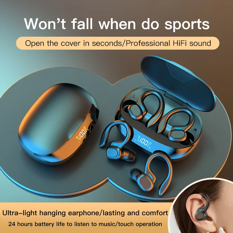

SP16 Wireless Earphone Bluetooth 5.3 Headphone Playback LED Power Display Ear Buds Mic Noise Cancellation Stereo Sound Earphones