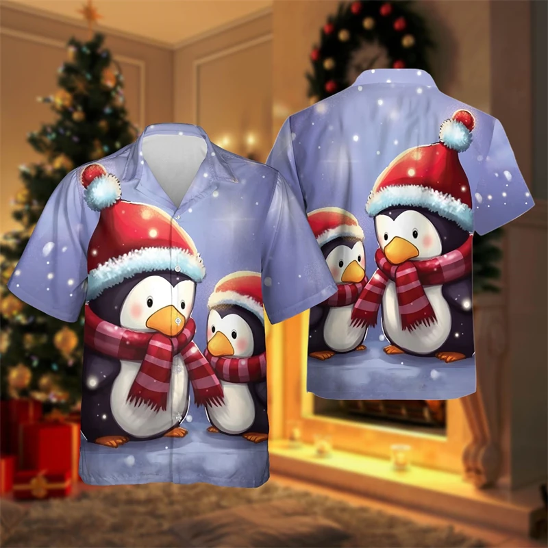 Xmas Vibes 3D Printed Shirts For Men Clothes Hawaiian Short Sleeve Christmas Snowman Santa Claus Unisex  Beach Shirt Blouses