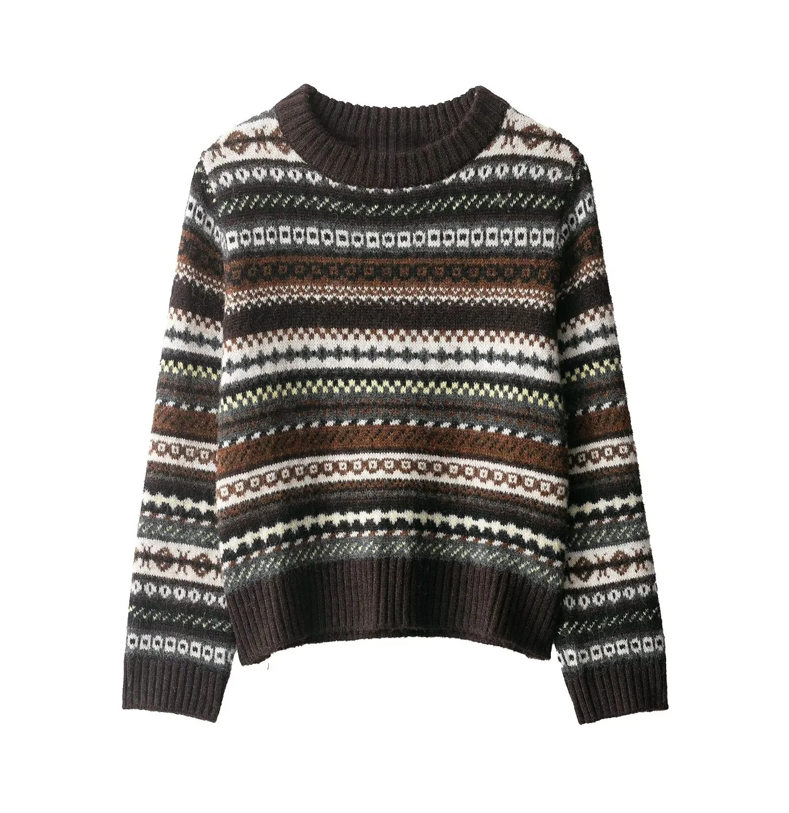 

2025 autumn new women's clothing simple casual fashion temperament round neck long sleeve contrast color loose knitted top