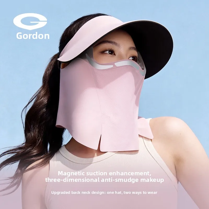 

Magnetic sunshade mask, neck protection, sun hat, children's ice silk breathable, UV resistant, non stick to face