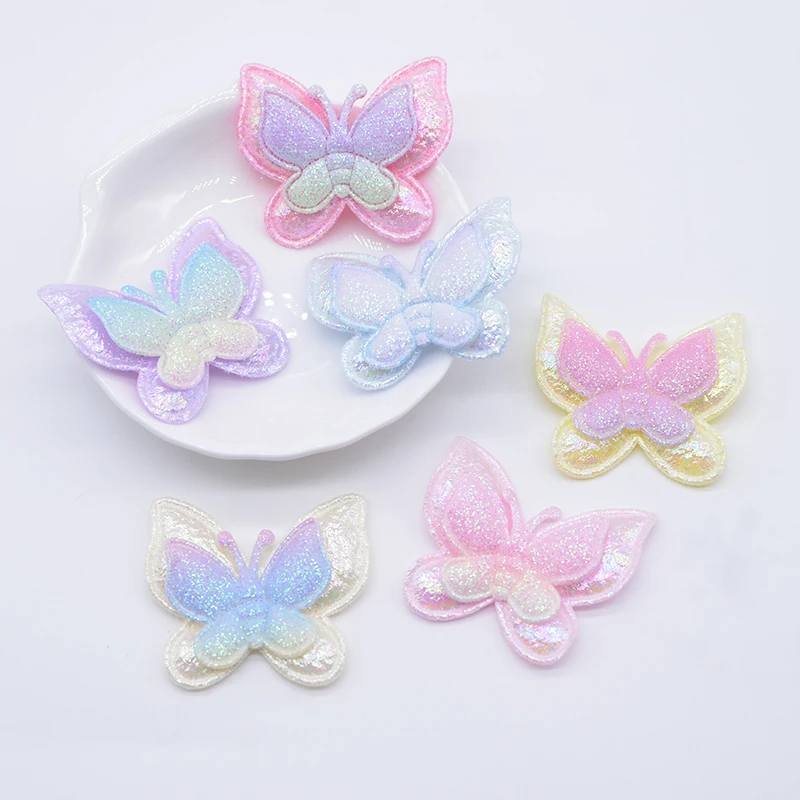 12Pcs 40*35mm Glitter Butterfly Padded Appliques for DIY Clothes Hat Shoes Sewing Patches Headwear Hair Clips Bow Decor