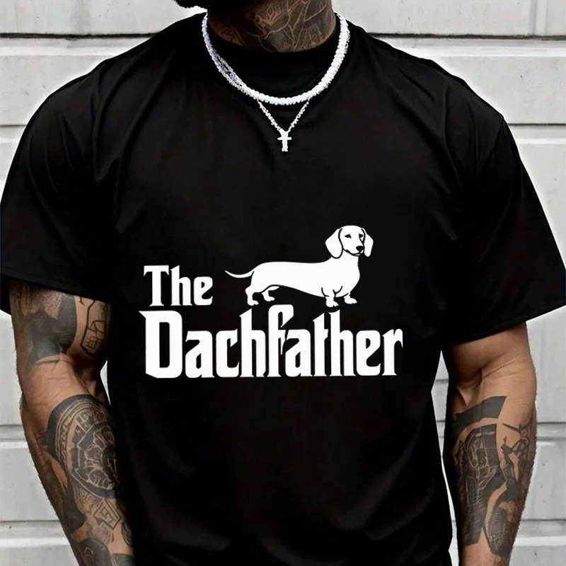 

The Dachfather Dachshund Dog T-Shirt Male Brand Tee Shirt Men Summer T Shirts Casual High Quelity O-neck Tees