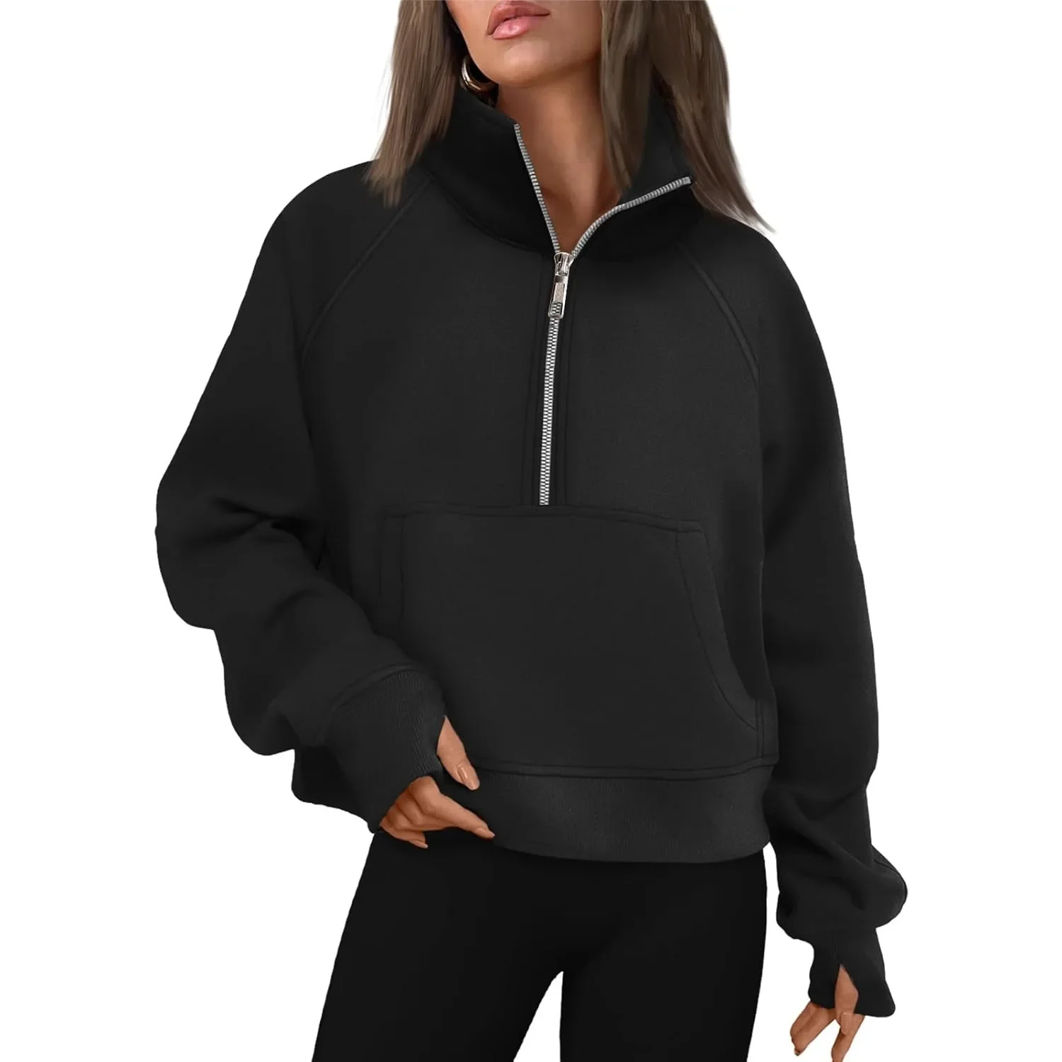 

Womens Sweatshirts Half Zip Cropped Pullover Fleece Quarter Zipper Hoodies Fall Fashion Outfits Clothes