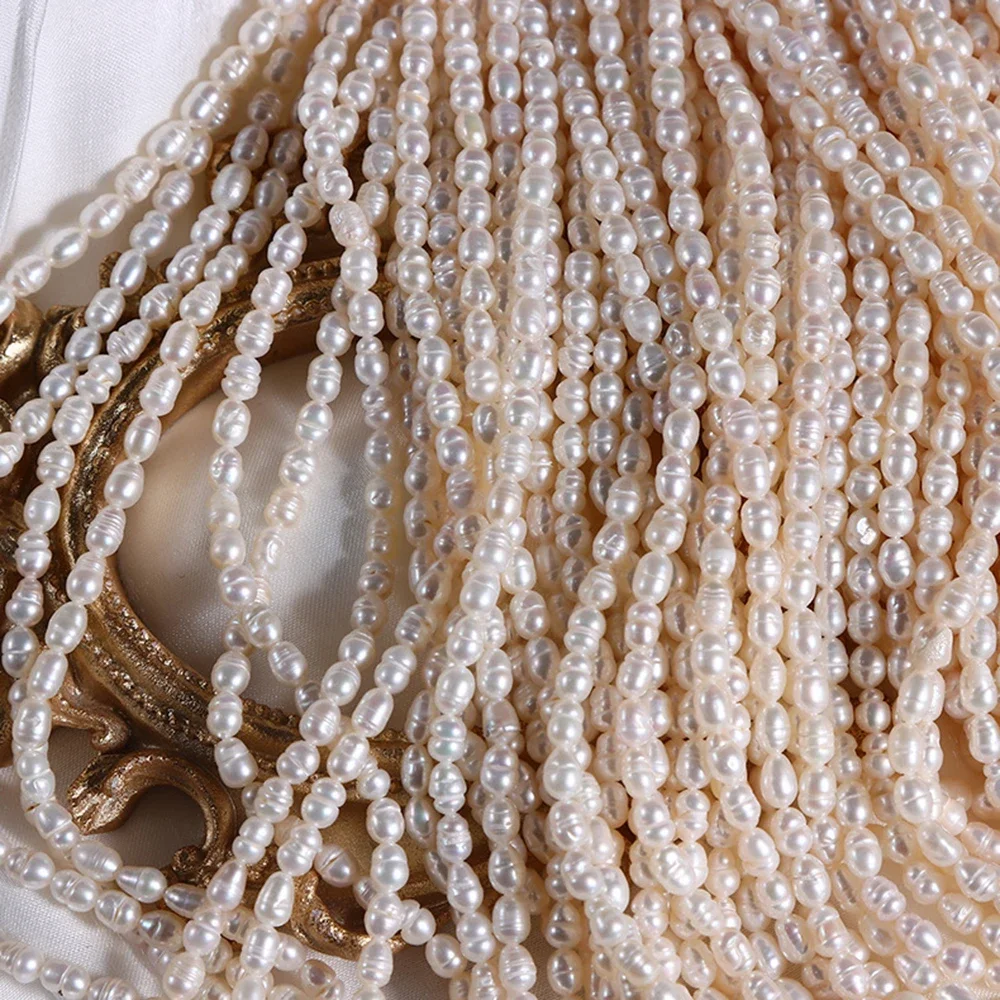 4 مللي متر 3A المياه العذبة الطبيعية الأرز الأبيض اللؤلؤ معزولة فضفاض غرامة حبة النساء هدية مجوهرات جعل عقد دي اي واي سوار إكسسوارات #6