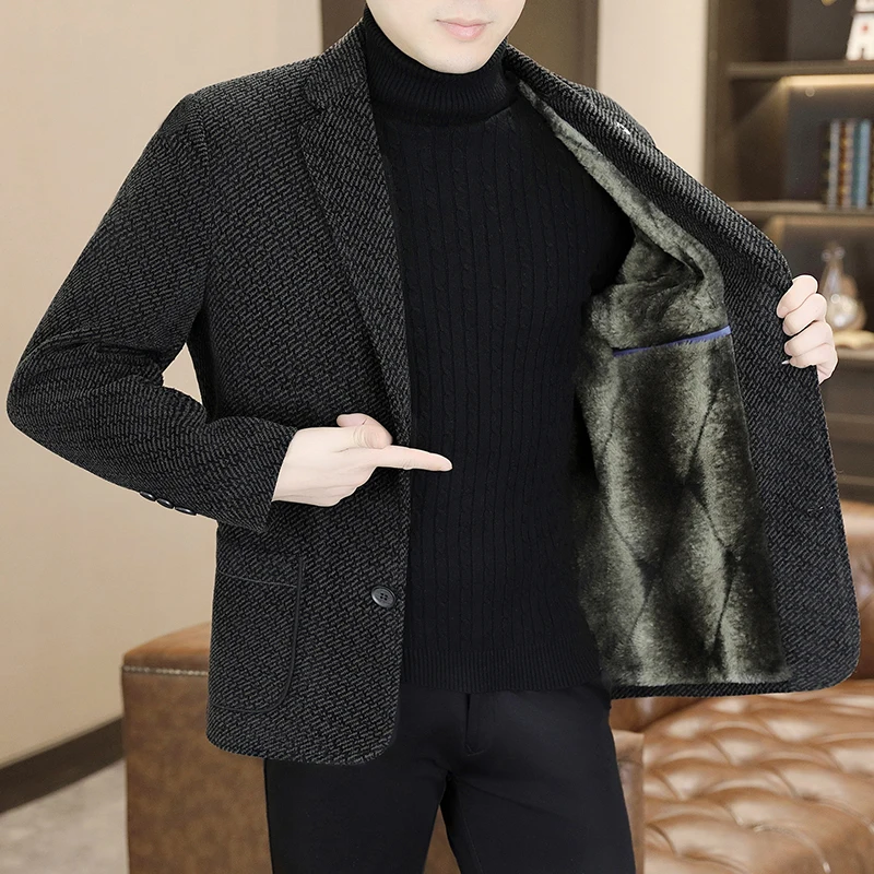 

Middle-aged and young business suits, golden mink fleece casual Chenille woolen jackets for men in autumn and winter, with added
