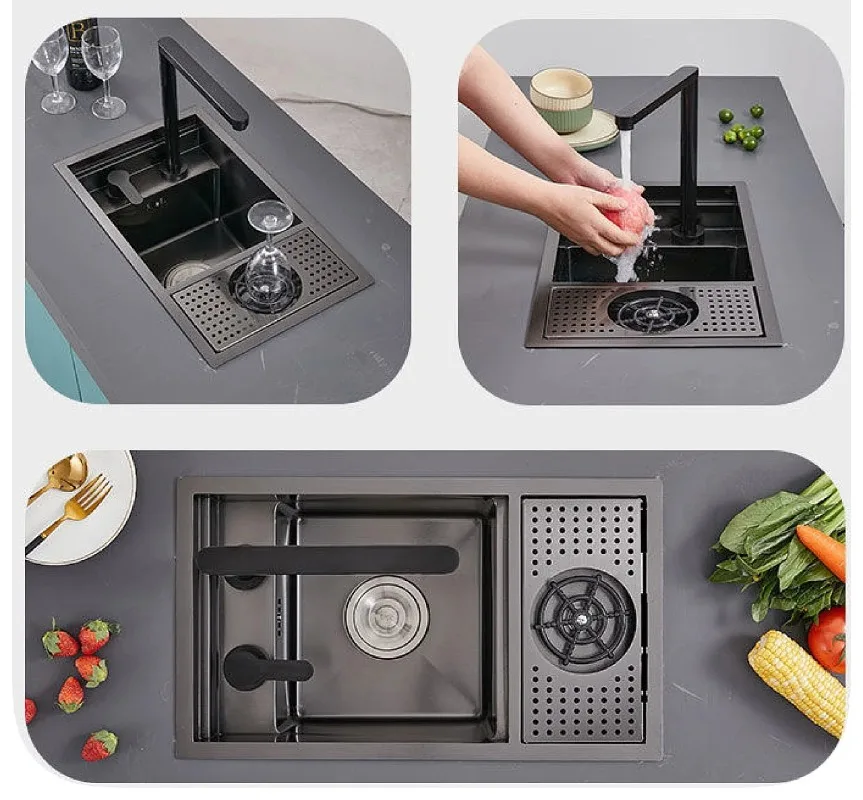 

Black Cup Washer Hidden Kitchen Sink Single Bowl Stainless Steel Hidden Kitchen Sink
