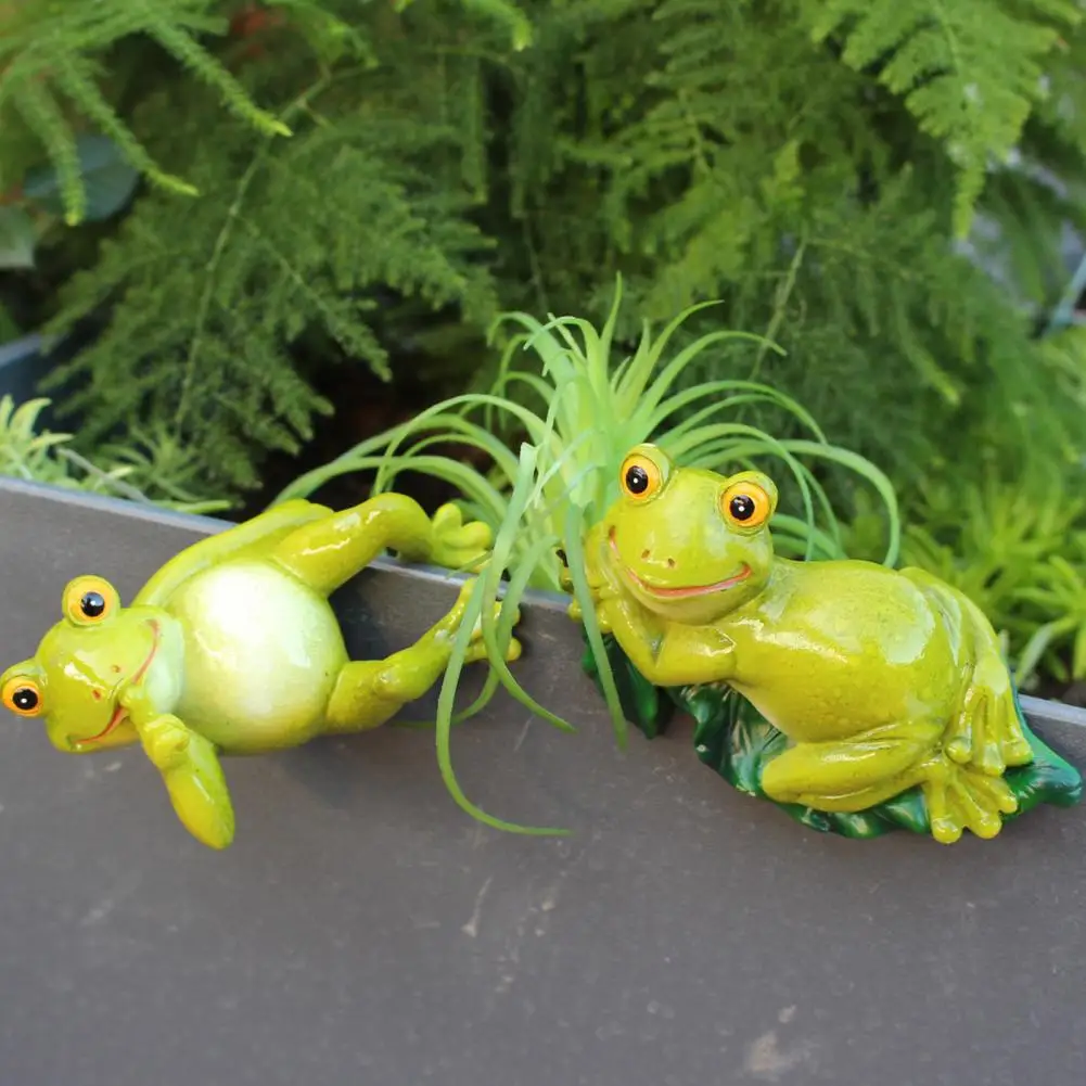 2 Pcs Frog Resin Ornament Flower Pot Edge Decor Frog Figurine Hand-Painted Frog Sculpture Planter Decor for Women Gardeners