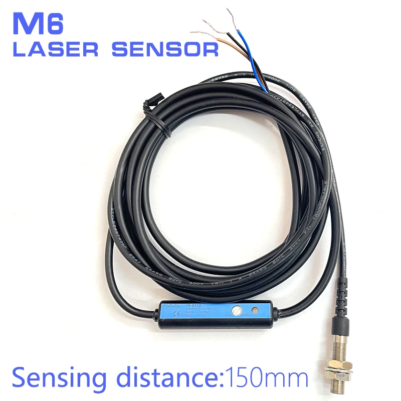 Sensor laser tipo cilíndrico m5 m6 TR-D100 TR-D150 interruptor fotoelétrico de reflexão difusa 12 ~ 24v npn pnp ajustador de sensibilidade