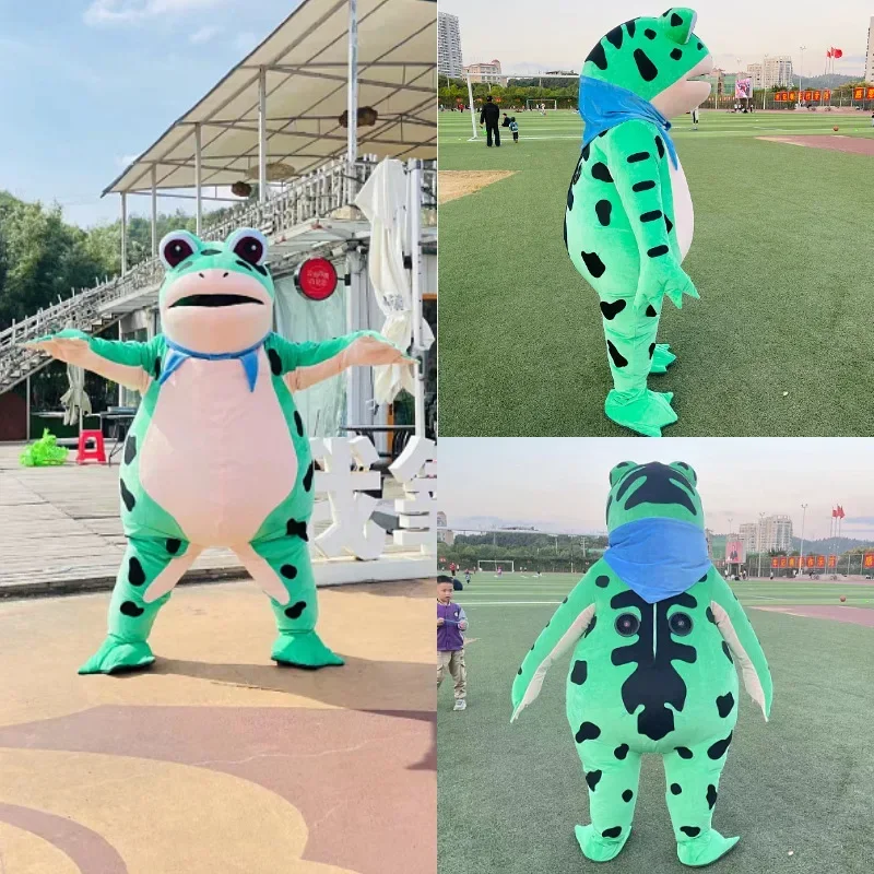 A Mascot Green Frog Cartoon Doll Costume Inflatable Adult Walking Performance Clothes Toad Gas Model Halloween Funny Decorations