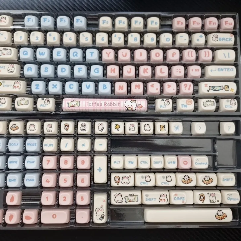 New Candy Rabbit Theme Keycaps Cute Cartoon MOA Height Keycaps for Mechanical Keyboard Accessories 136 Keys Set Kawaii Keycap