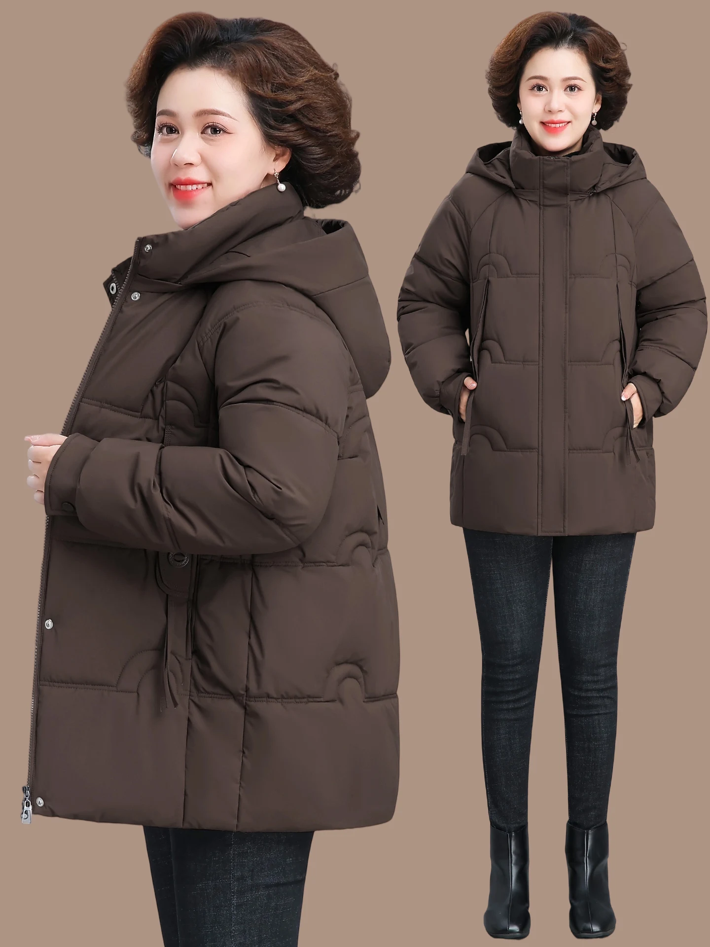 

Thiened Cotton Jaet Women's Winter Coat ly People's Clothing Mommy's Winter Outfit Casual Sle Windproof Warm