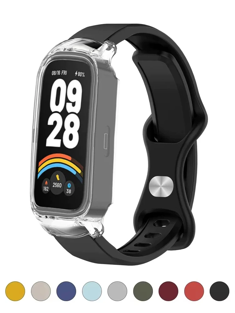 Capa de PC + Pulseira de Silicone para Mi Band 9 Active /8 Active, Acessórios Xiaomi Smart Watch Band, Pulseira Redmi Band 2 3