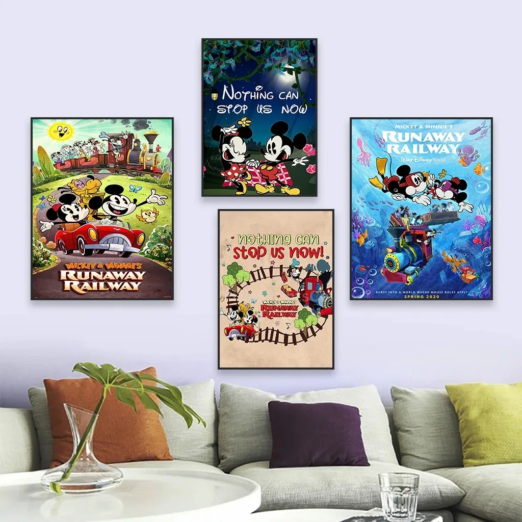 Mickey Mouse Disney Cartoon Poster Mickey and Minnie's Runaway Railway Canvas Painting Prints Kids Bedroom Living Room Decor