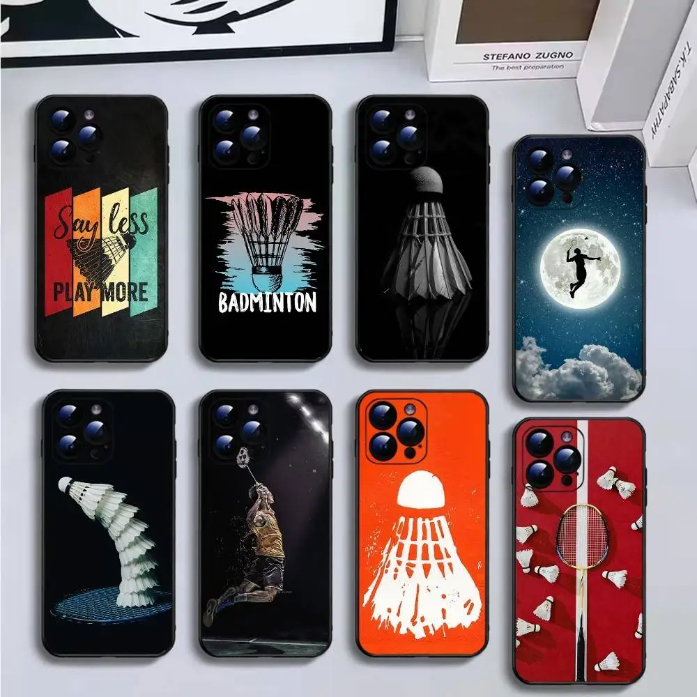 

Sport Badminton Phone Case For iPhone16,15,14,13,12,11 Plus,Pro Max,XS,X,XR,SE,Mini,8,7,Soft Black Cover
