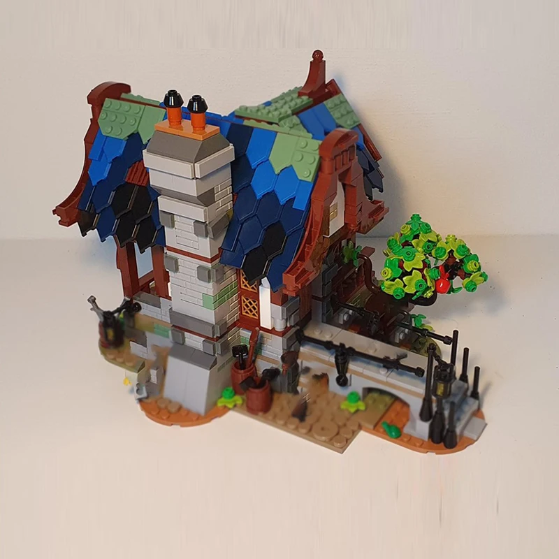 Castillo Medieval modelo MOC, ladrillos de construcción, casa residencial Rural, tecnología Modular, regalos, vacaciones, montar, juguetes para niños, traje