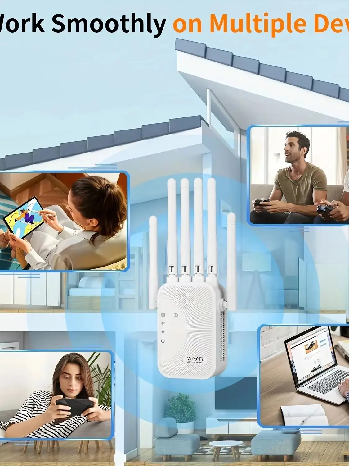 KEBIDUMEI 1200/300Mbps Wzmacniacz Sygnału WiFi 2.4G/5G Rozszerzacz Zasięgu Sieci Wi-Fi, Wzmacniacz Sygnału Bezprzewodowego, Router WiFi — zdjęcie produktu 7