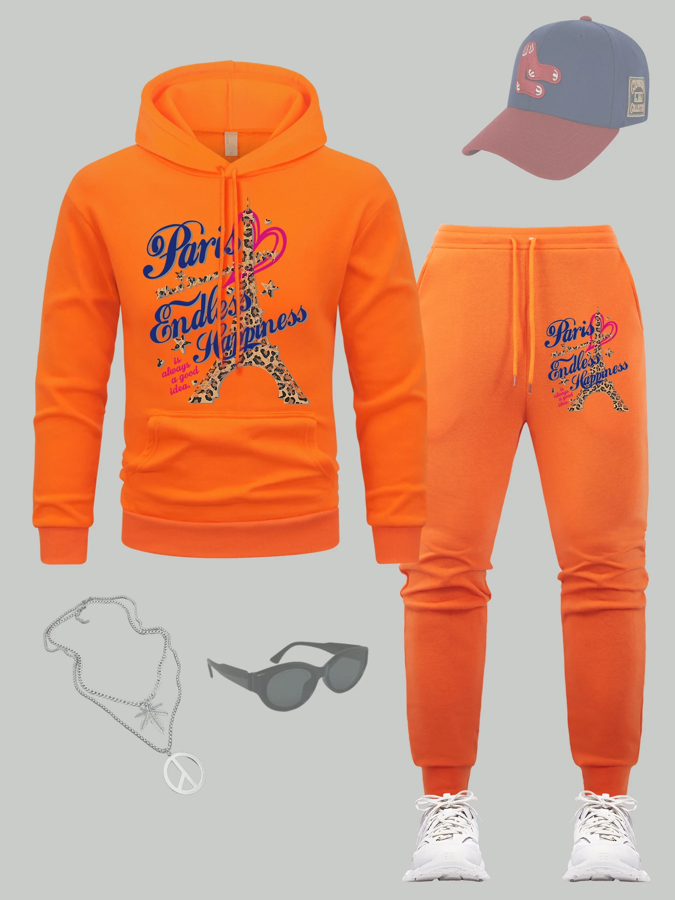 

Paris Most Romantic City Print Men Pullover All-Match Hip Hop Hoodie Set Fleece Loose Sweatpants Autumn Jogging Pants Sets