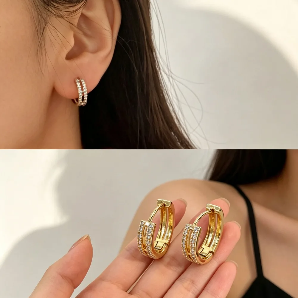 Elegant Snap Hoop Earrings for Women Round Circle Rhinestone Design Premium Fashion Ear Jewelry