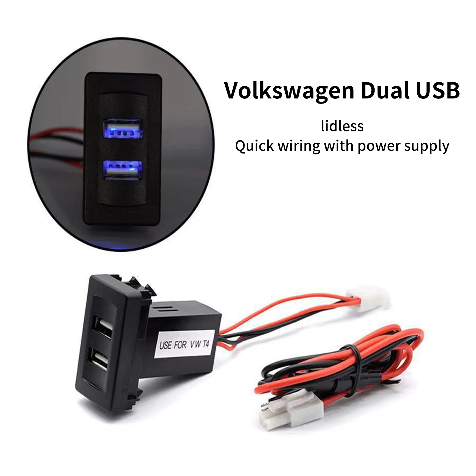 Cargador USB Dual para coche, enchufe adaptador basculante de 2.1A para VW Transport T4 Light, Panel de interruptor de enchufe incorporado