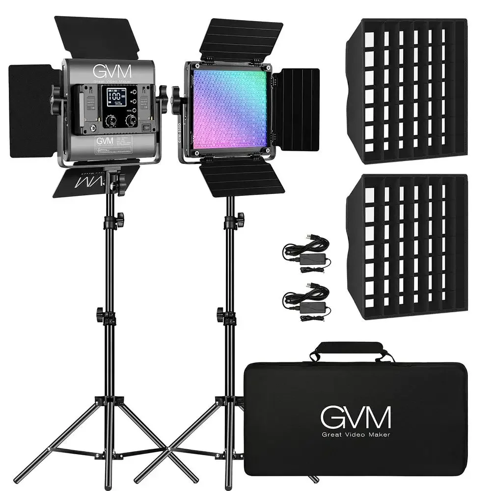 RGB LED Video Lights with Softboxes and App Control Photography Studio 360° Full Color Continuous Lighting Adjustable Brightness