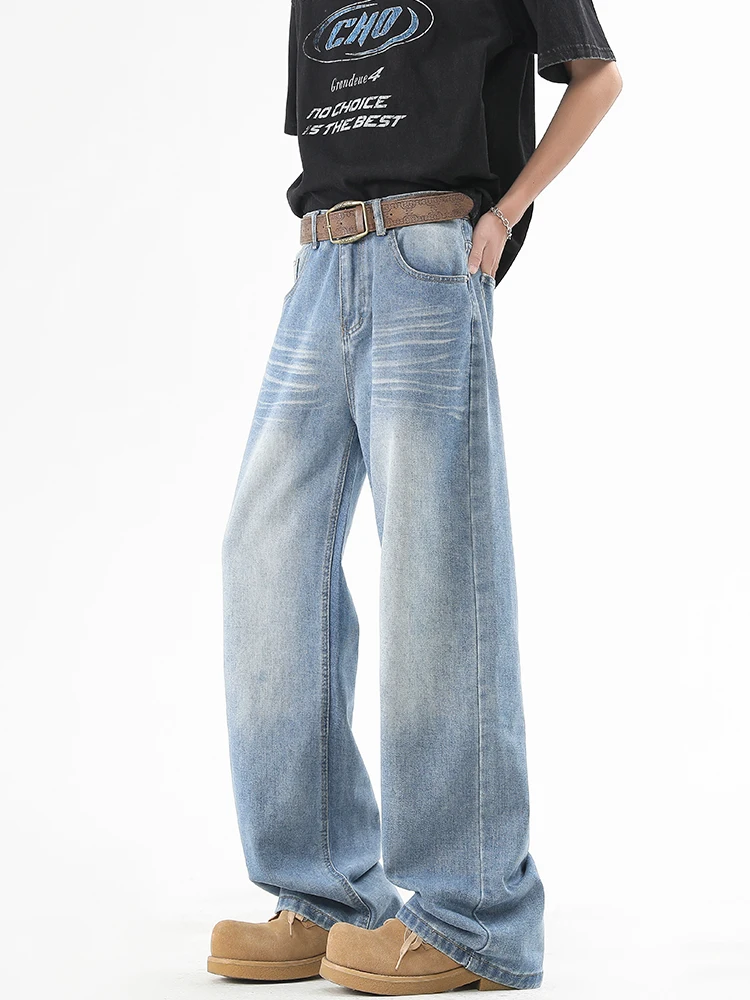

2026 New Men's Jeans Basic Harajuku Streetwear Trousers Fashion Straight Blue Black Washed Denim Classic Zipper Pants