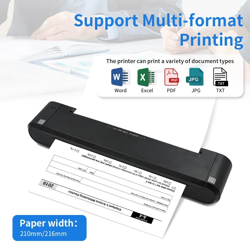 Portable Bluetooth HD A4 Thermal transfer printer 300 DPI mobile office document ribbon printer compatible with smartphone & PC