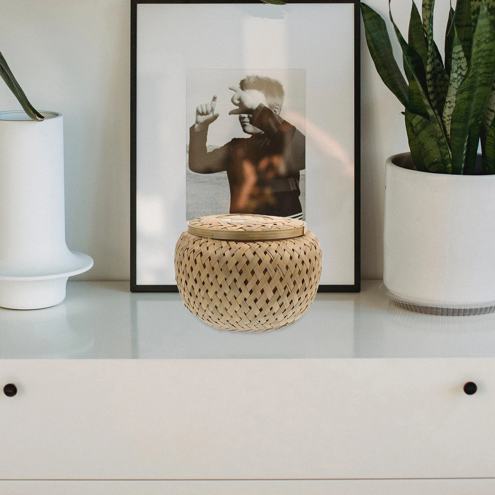 

Bamboo Woven Basket Double Layer Storage Bins Fruits Basket Food Holder Bread Kitchen Home Decor Rattan Container Storage Box