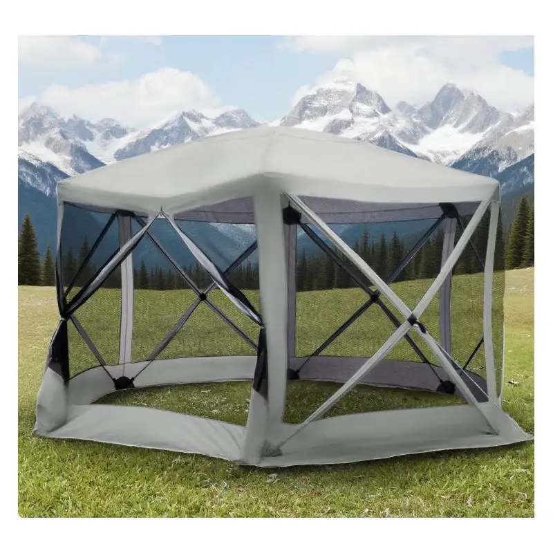 

6-сторонняя шестигранная всплывающая палатка-альтанка с сетчатыми стенками и тенью, 12 x 12 дюймов, бежевый красочный дизайн для мероприятий на открытом воздухе