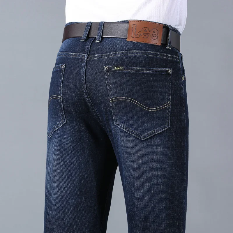بنطلون جينز رجالي كاجوال من القطن مستقيم الساق مرن بقصة ضيقة من ماركة Le بنمط الخريف مريح وقابل للتمدد للرجال