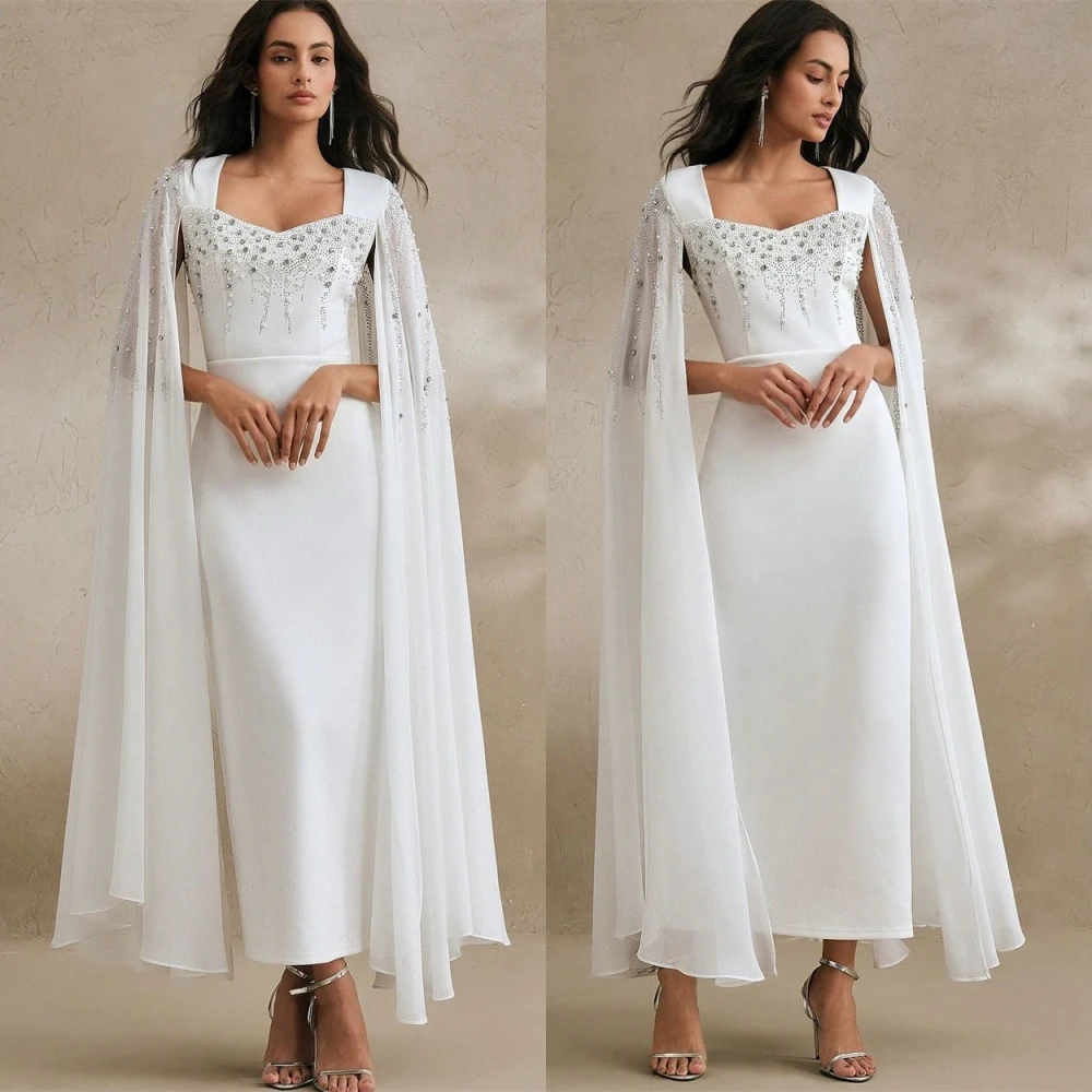 

Customized Exquisite Jersey Evening Dress Delicate Square Collar Prom Dresses Sparkly Crystal Special Occasion Gowns