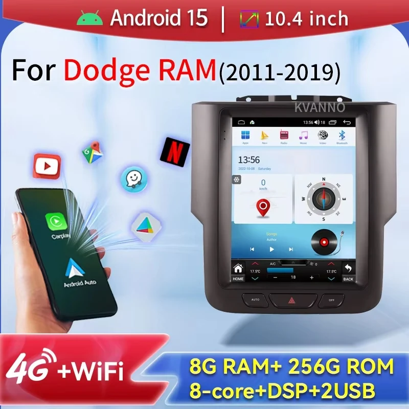 Android15 256G For Dodge RAM 2011-2019 Car Radio Stereo Receiver Automotive Multimedia Video Player Wireless CarPlay QLED BT GPS