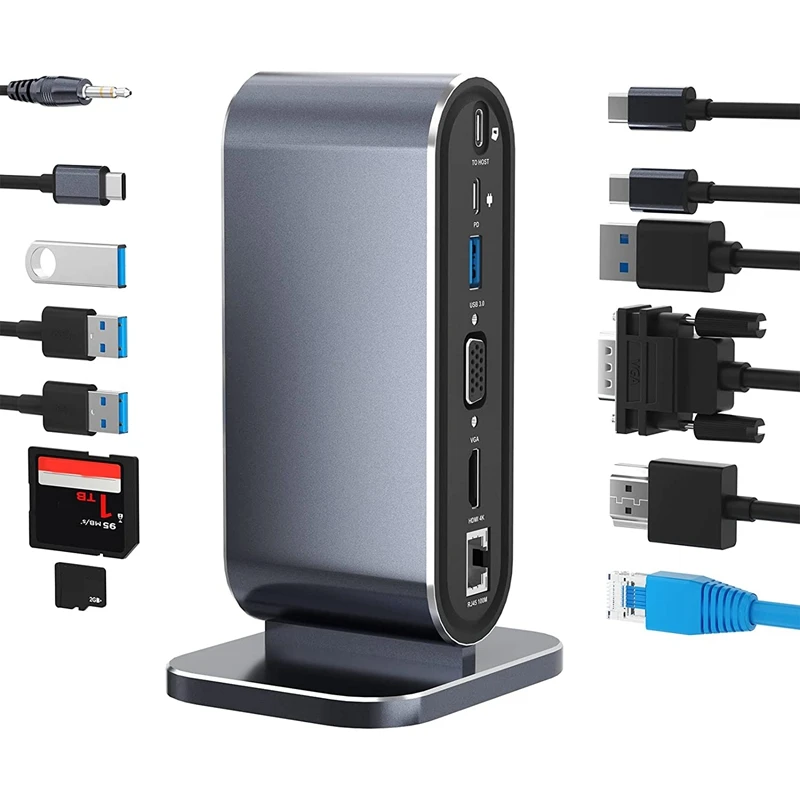 Imagem -04 - Usb c Docking Station Hub Dock Display do Laptop Adaptador Usb 3.0 para Computador Windows Mac 12 em 1