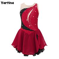 Kids Girls Shiny Rhinestone Artistic Figure Skating Ballet Dress Ruffle Rhythmic Gymnastics Ballet Jersey Lyrical Dance Dress