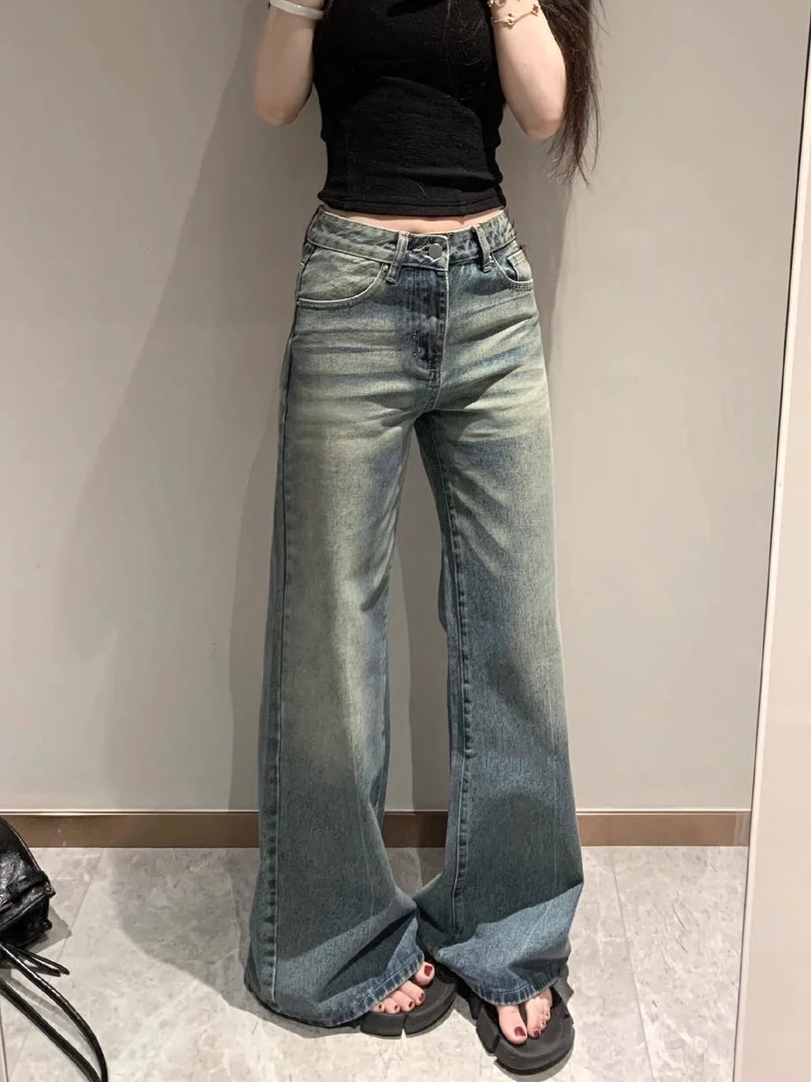 

Y2K American Retro Girls Low Waist Micro Flare Jeans Non Stick Leg Loose Fit Slimming Wide Leg Trendy Pants